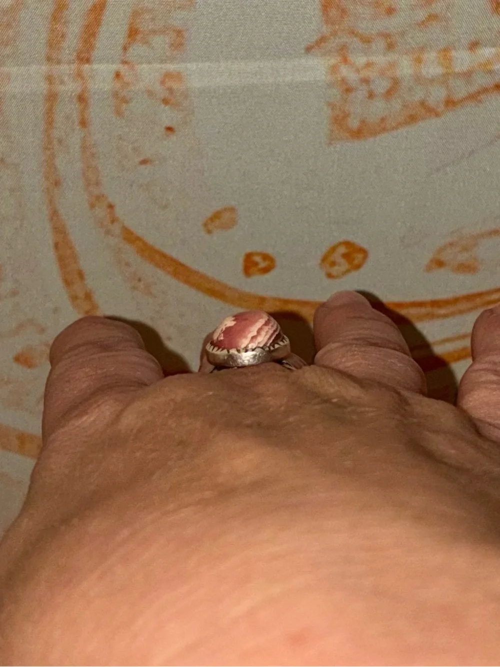Pink Rhodochrosite Cabochon Ring - Women Jewelry